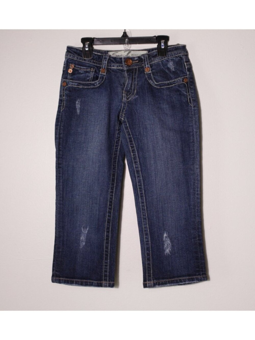 Seven7 Denim Low Rise Cropped Jeans Distressed Y2K Dark Wash Size 26